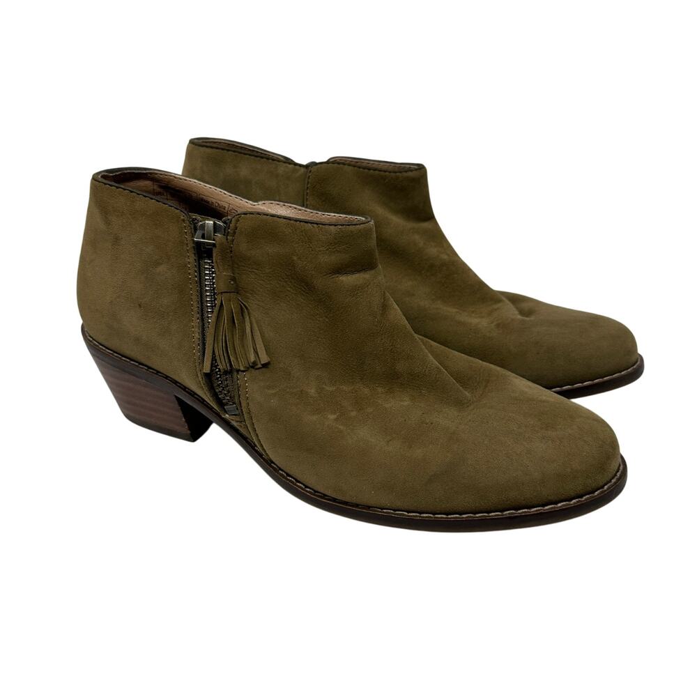 Vionic Ankle Booties Womens Size 6.5 Olive Tan Side Zip Suede Leather